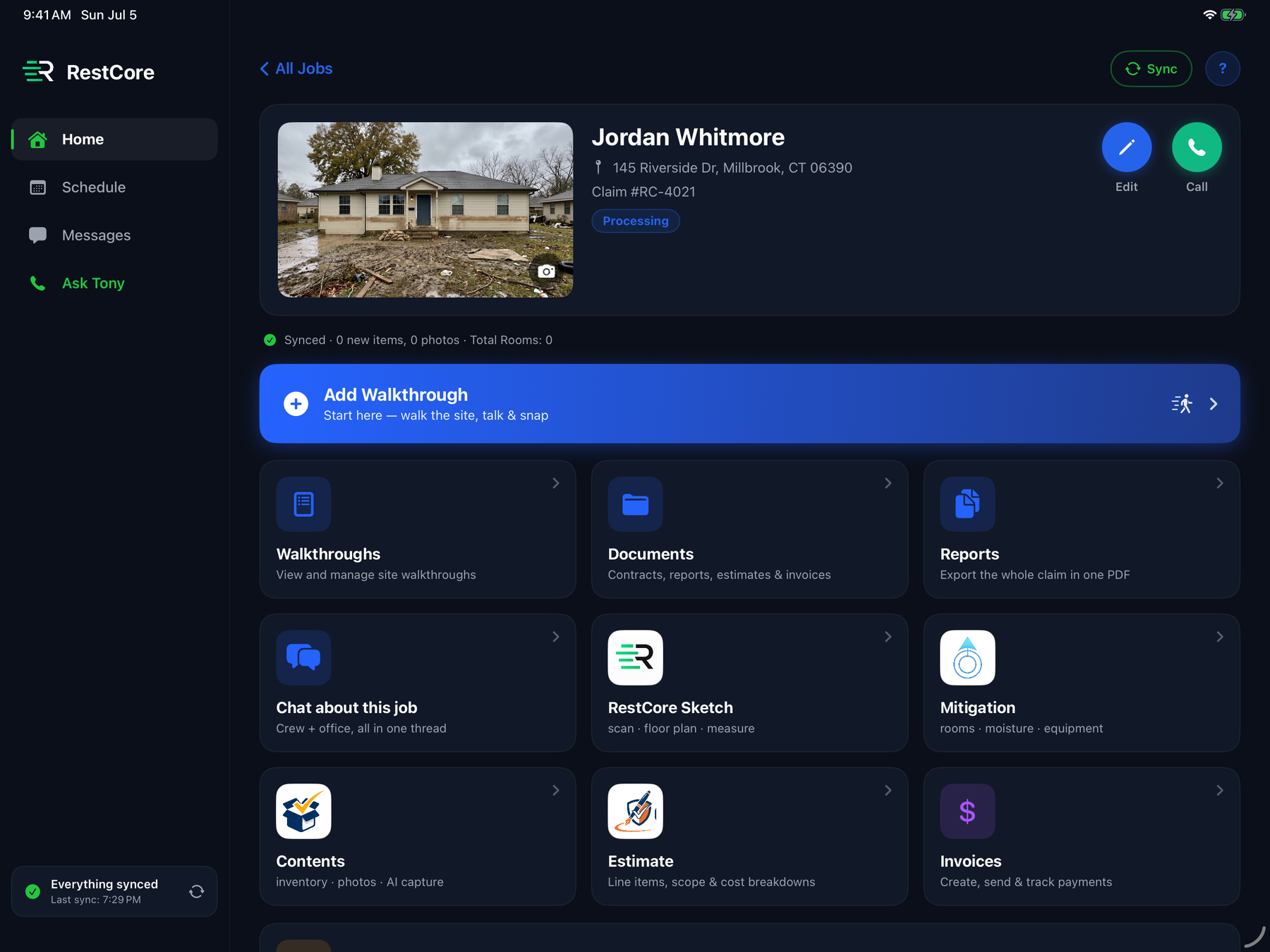 RestCore iPad command center job hub