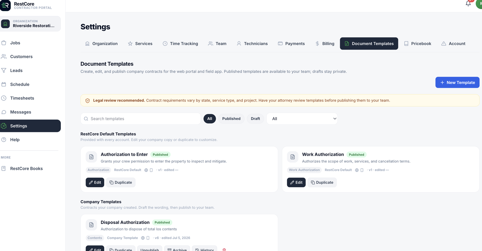 RestCore document templates builder